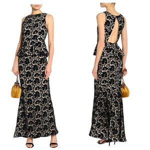 Alice Olivia Jae Open-back Velvet Macramé Lace Peplum Gown Mermaid Evening Party